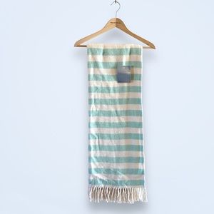 NWT Roca Home Mint Green & Cream Stripes Oversized Fringe Blanket Portugal Made